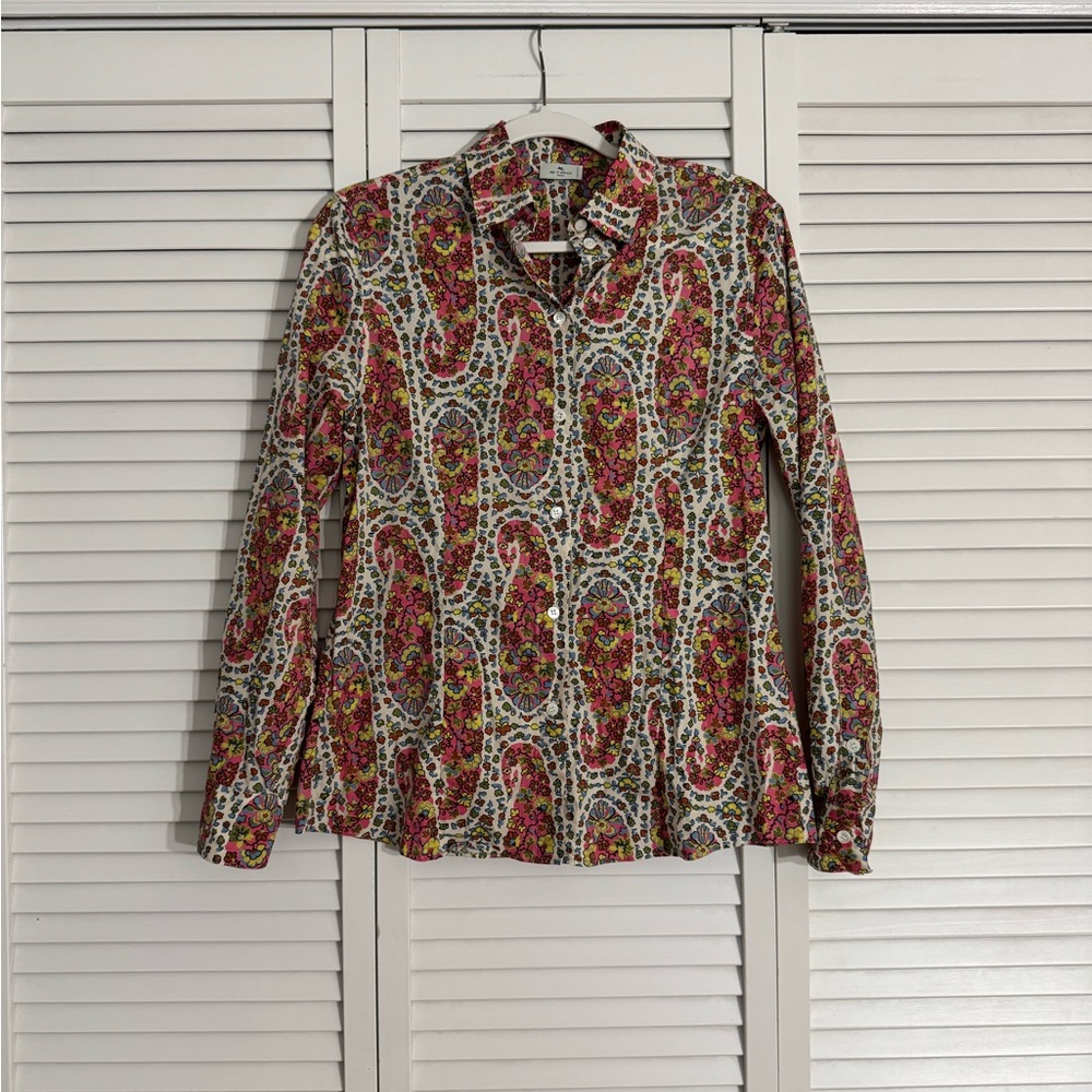 Etro Milano Multicolor Paisley Floral Button Down Shirt Made in Italy Sz 42 M
